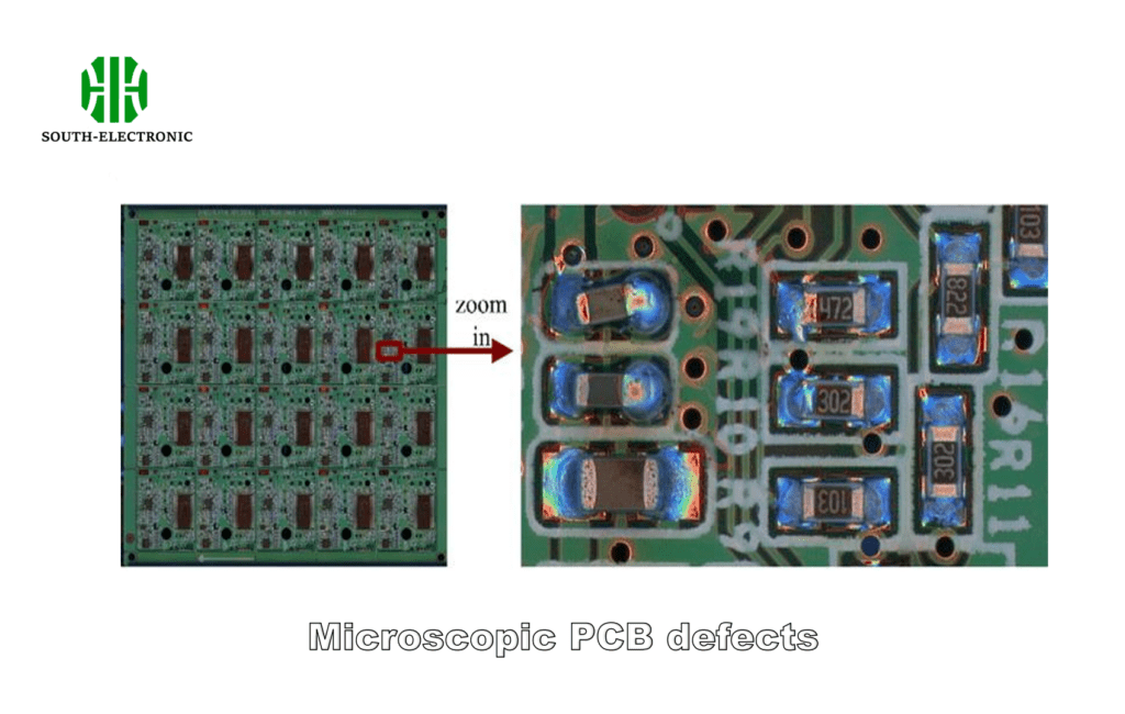 Exemple de défauts microscopiques de PCB