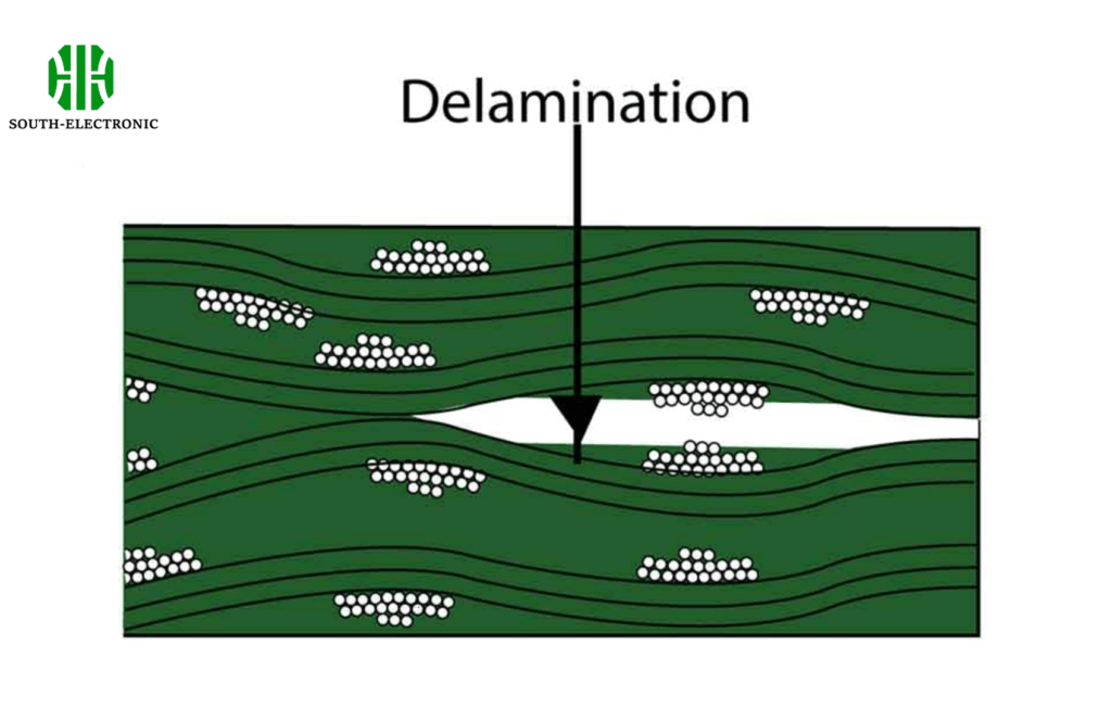 Delaminated PCB closeup
